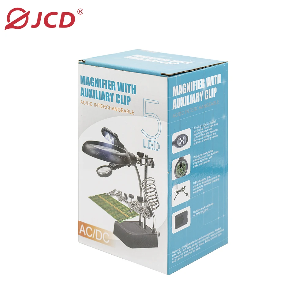JCD Welding Magnifying Glass LED Light Auxiliary Clip Loupe Magnifier 3 In1 Hand