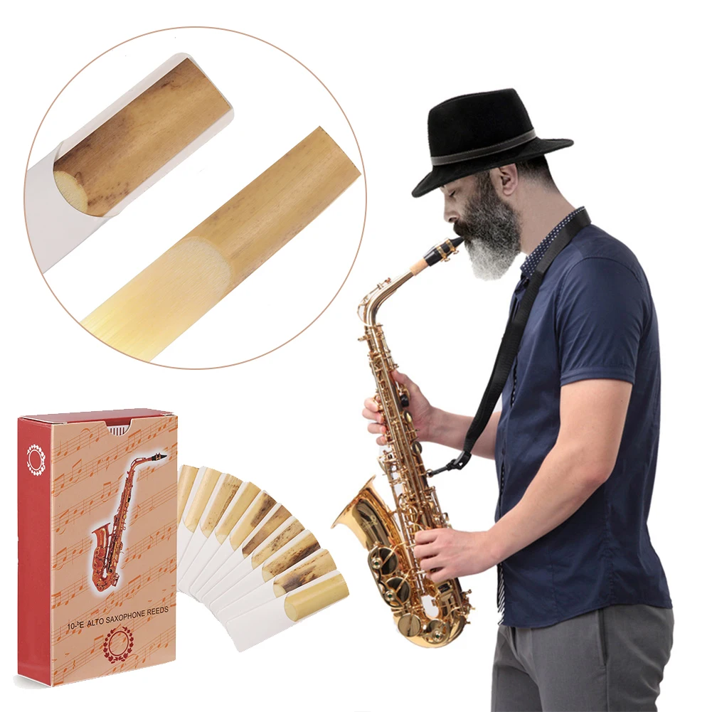 10Pcs Saxophone Reeds with Storage Box Alto Sax Reeds Strong Professional Saxophone Reed Musical Instrument Accessory