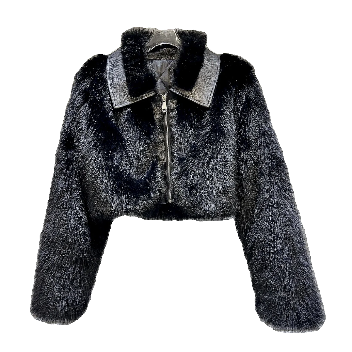 Net Red 2023 New Autumn Winter Patchwork PU Leather Turn-down Collar Fur Jackets Spice Girls Quilted Imitation Fur Coat Black