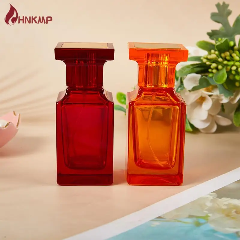 유리 리필 나선형 두꺼운 바닥 사각형 유리 무화기 향수병, 화장품 빈 스프레이 병 용기, 50ml