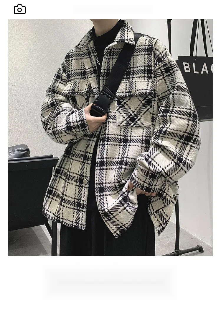Woolen plaid jacket for men's versatile loose top, youth Korean trendy jacket_voghion.com