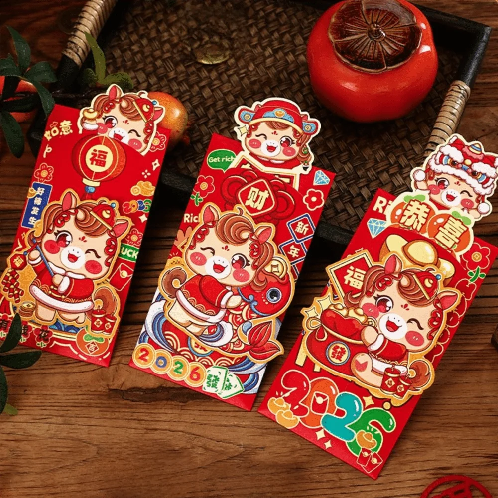 4pcs Fortune Chinese Style Red Envelope Paper Traditional Money Pouch Blessing Red Packets Traditional Gift