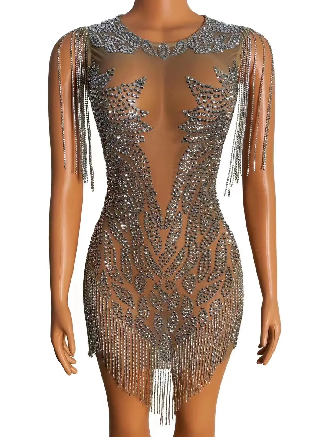 

Luxury Fashion Shining Rhinestones Fringe Dress Stage Wear Night Out Dresses for Woman Performance Tassel Dance Costumes
