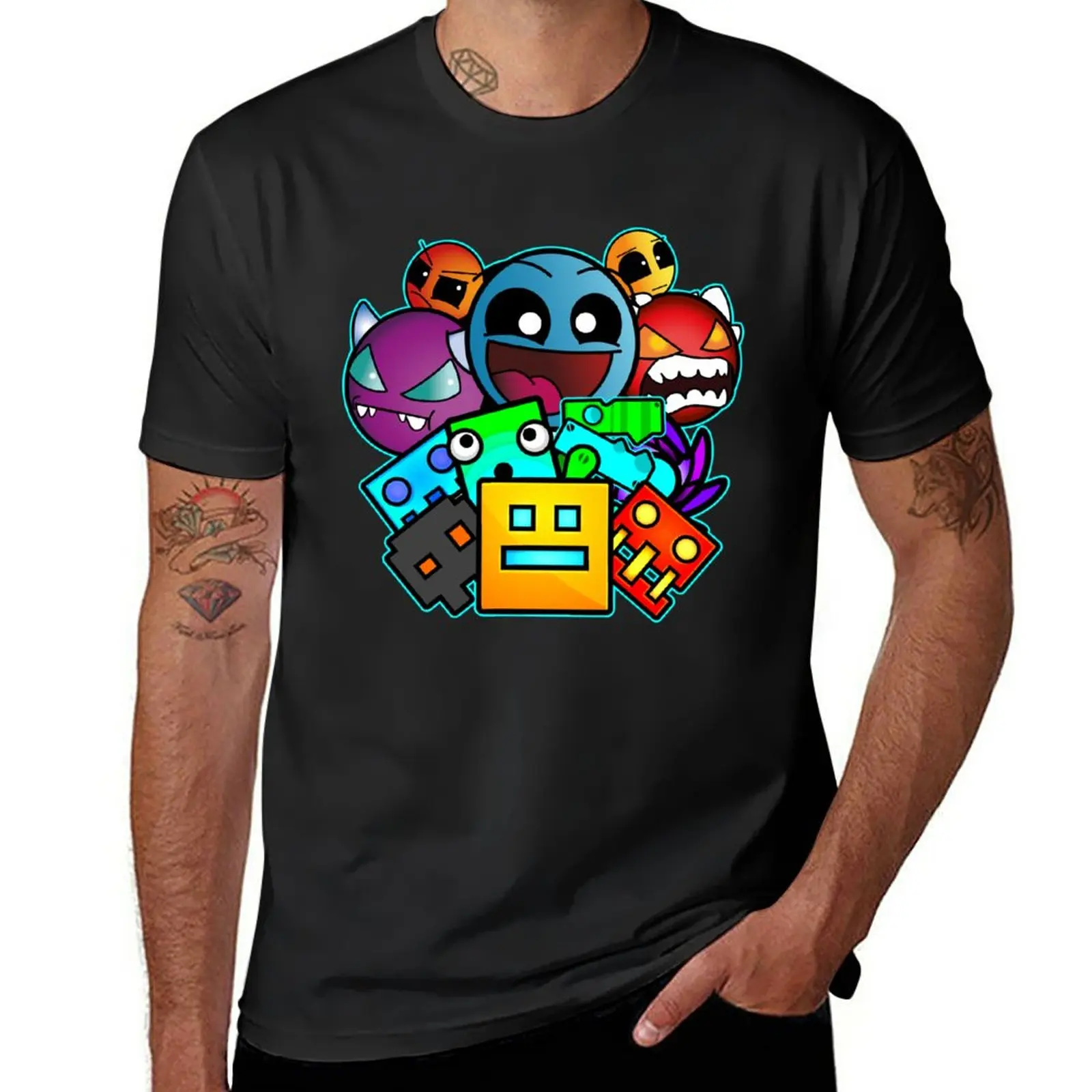 

geometry dash old school gaming T-Shirt T-shirt short anime funny t shirts sweat shirts mens graphic t-shirts hip hop