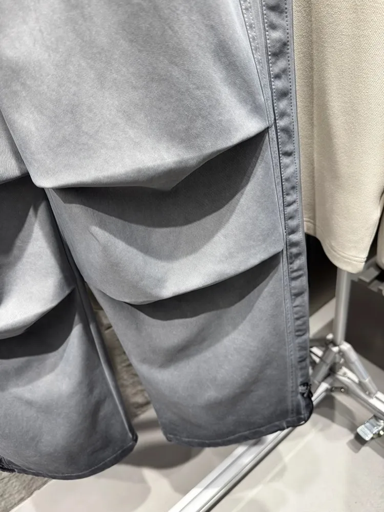 Vintage Mens Casual Pants Loose Fit Straight Trousers Drawstring High Street Hip Hop Personality New Spring Wide Leg Pants Male 5