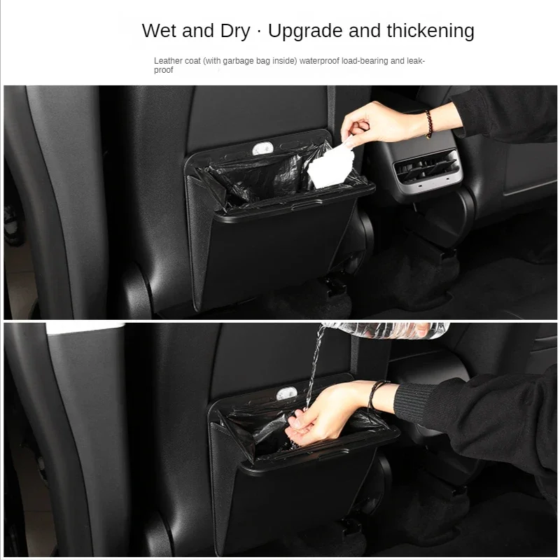 For Tesla Model 3 Y Garbage Bag Waterproof Magnetic Adsorption Trash Can with LED Leak-proof Back Seat Hanging Storage Box