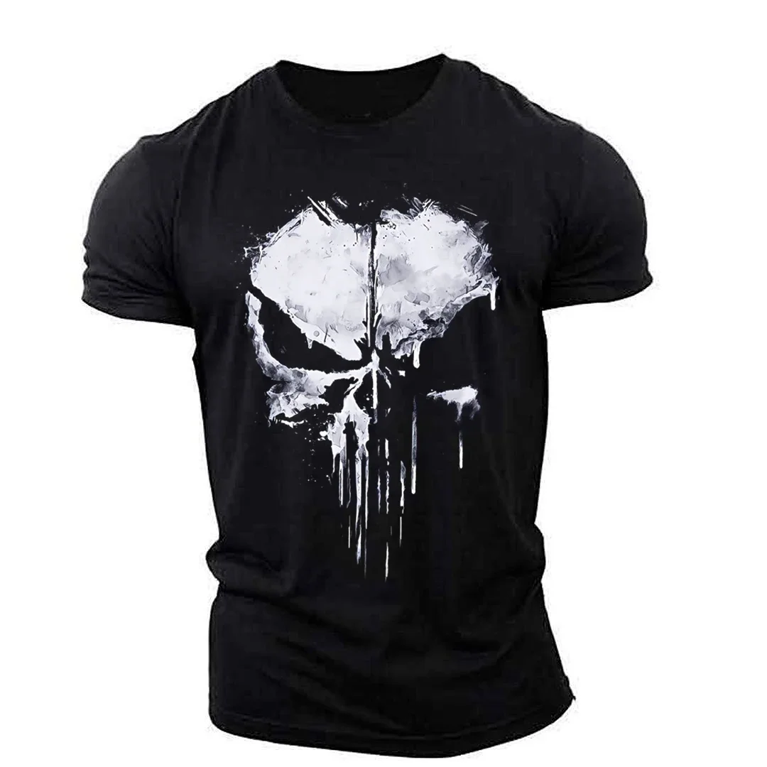 

2024 Summer Breathable Skull Symbol Graphic Men's T-shirt Hip Hop 3D Printing Personalized Collar Short Sleeve Fashion Clothing