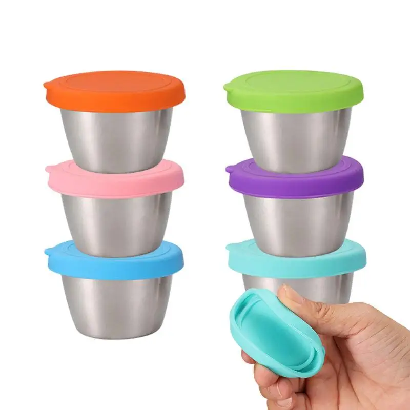 

Sauce Container To Go 6 Pieces Stainless Steel Box For Salad Dressing With Lid Leak Proof Condiment Cups Kitchen Gadgets For