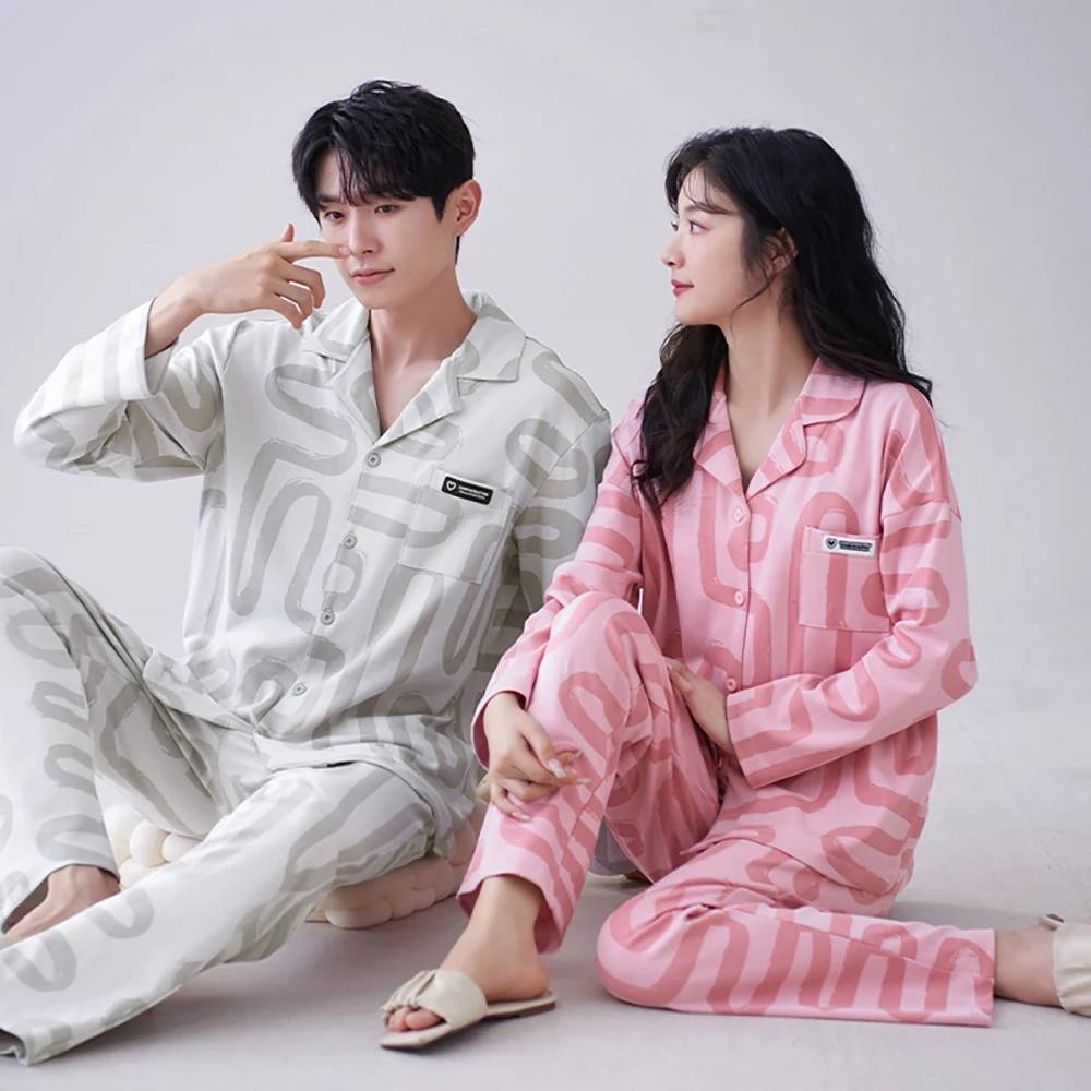 Bacteriostatic 100% Men's Cotton Pajamas Spring Autumn Fashion Striped Exquisite Pajama Sets Super Soft Elastic Couple Sleepwear