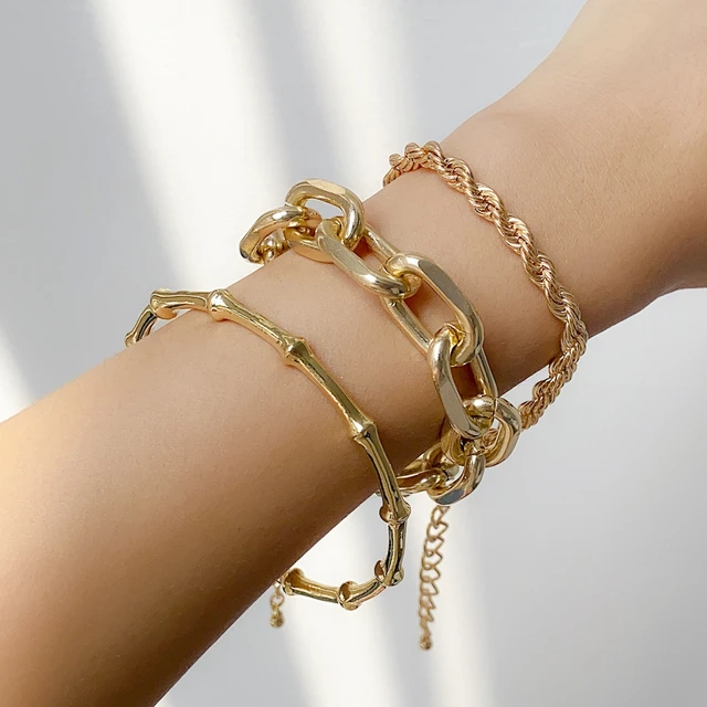 3Pcs/Set Gold Luxury Bracelets Snake Shaped Beaded Hand Bracelet Women Party