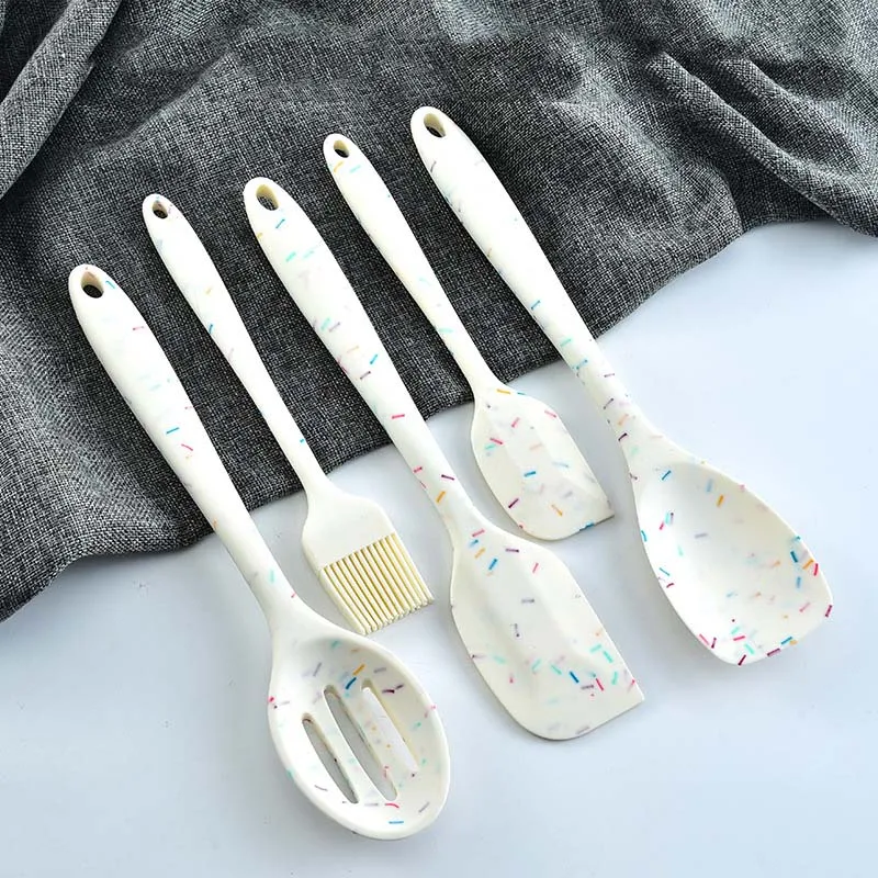 Kitchen utensils Creative Color Dot Silicone Kitchenware Long Handle Soup Spoon Colander Frying Spatula Egg Beater Household Cooking Tool