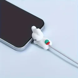 Adorable Cartoon Rabbit Cable Protector and Organizer - Anti - Breaking Kawaii Charging Cord Cover (White)