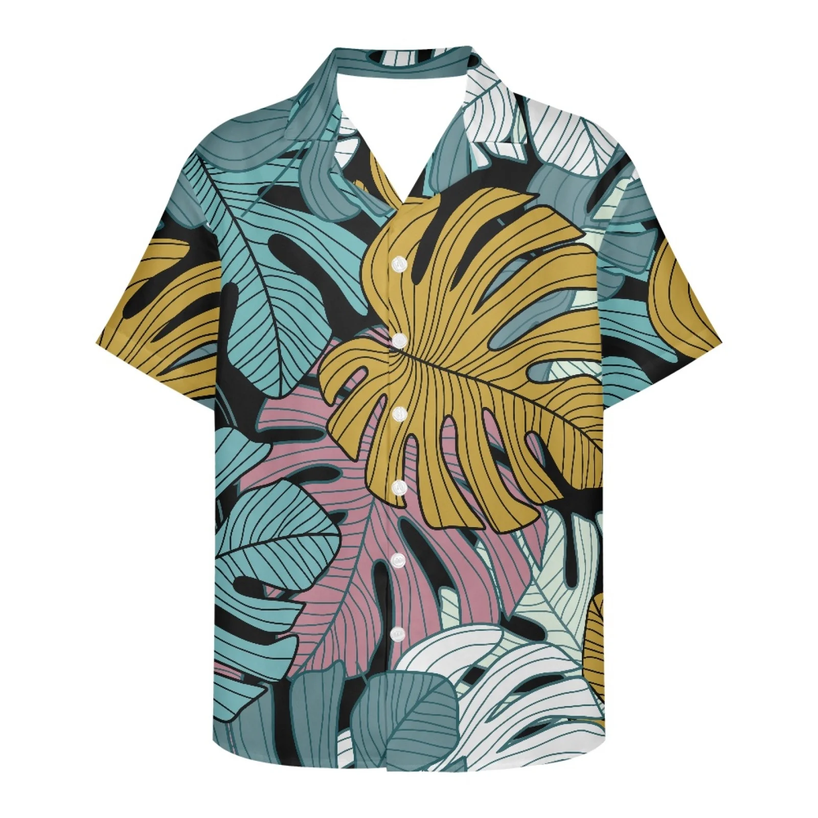 

Tropical Plantain Leaf Pattern Casual Floral Beach Men's Shirt Summer Short Sleeve Hawaiian Shirts For Men Quick Dry Tee Clothes