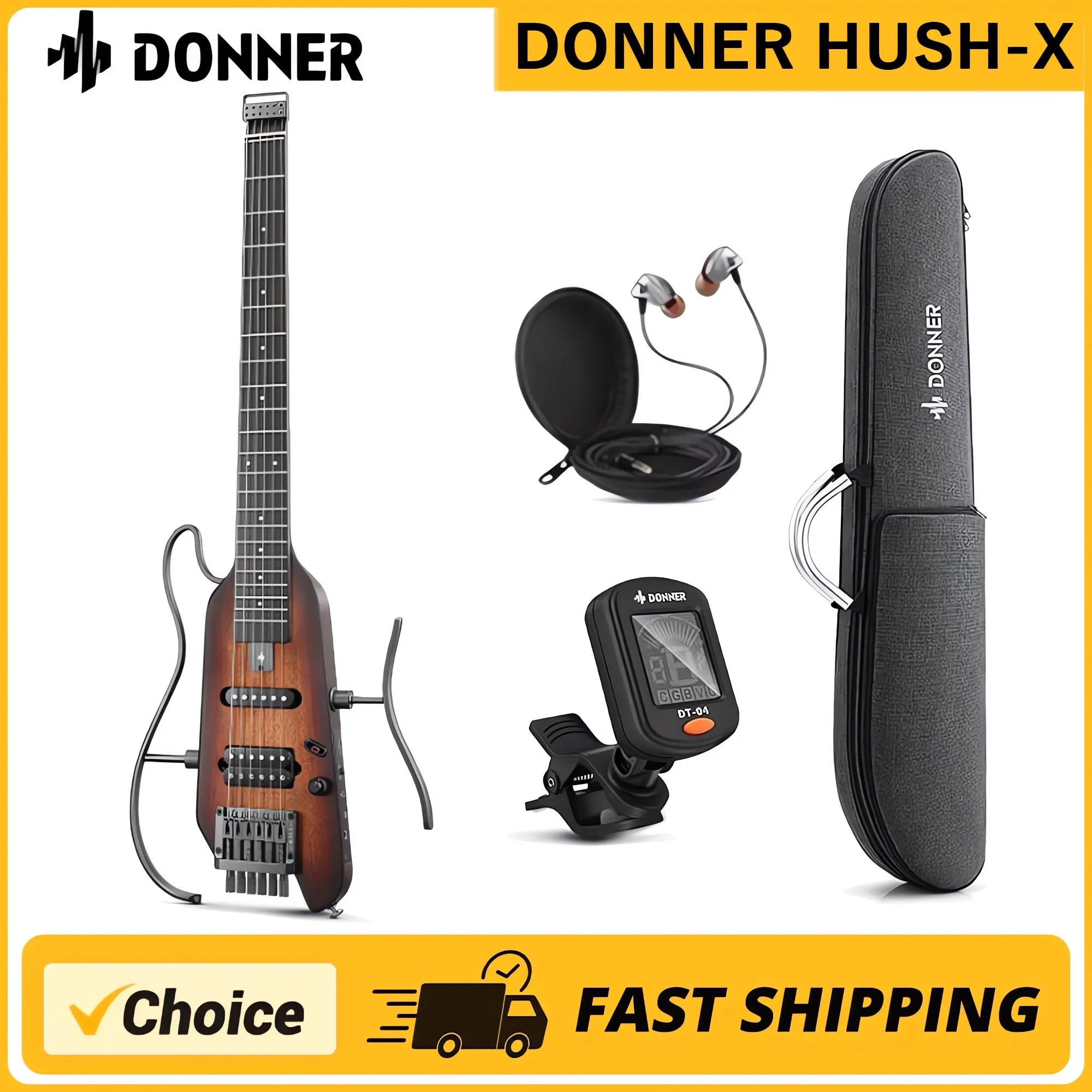 超軽量 Donner Hush-X ヘッドレストエレキギター HUSH-X ヘッドレス 携帯型 トラベルエレキギター Donner