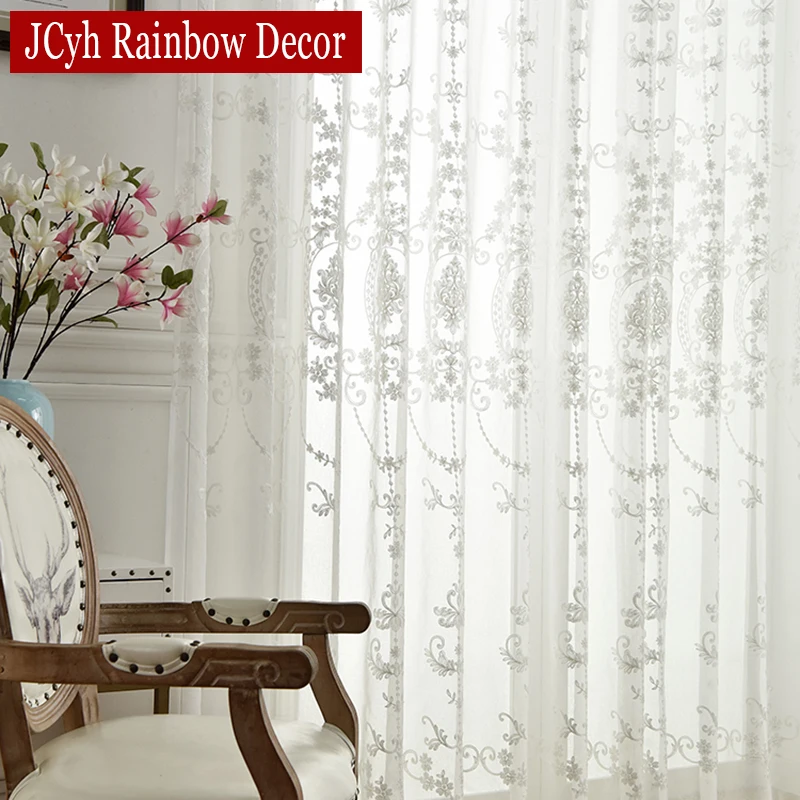 Embroidered White Tulle Curtains For Living Room Hall European Lace Voile Sheer Curtains For Window Bedroom Girl Drapes sheer curtains window curtains decor curtains embroidered curtains