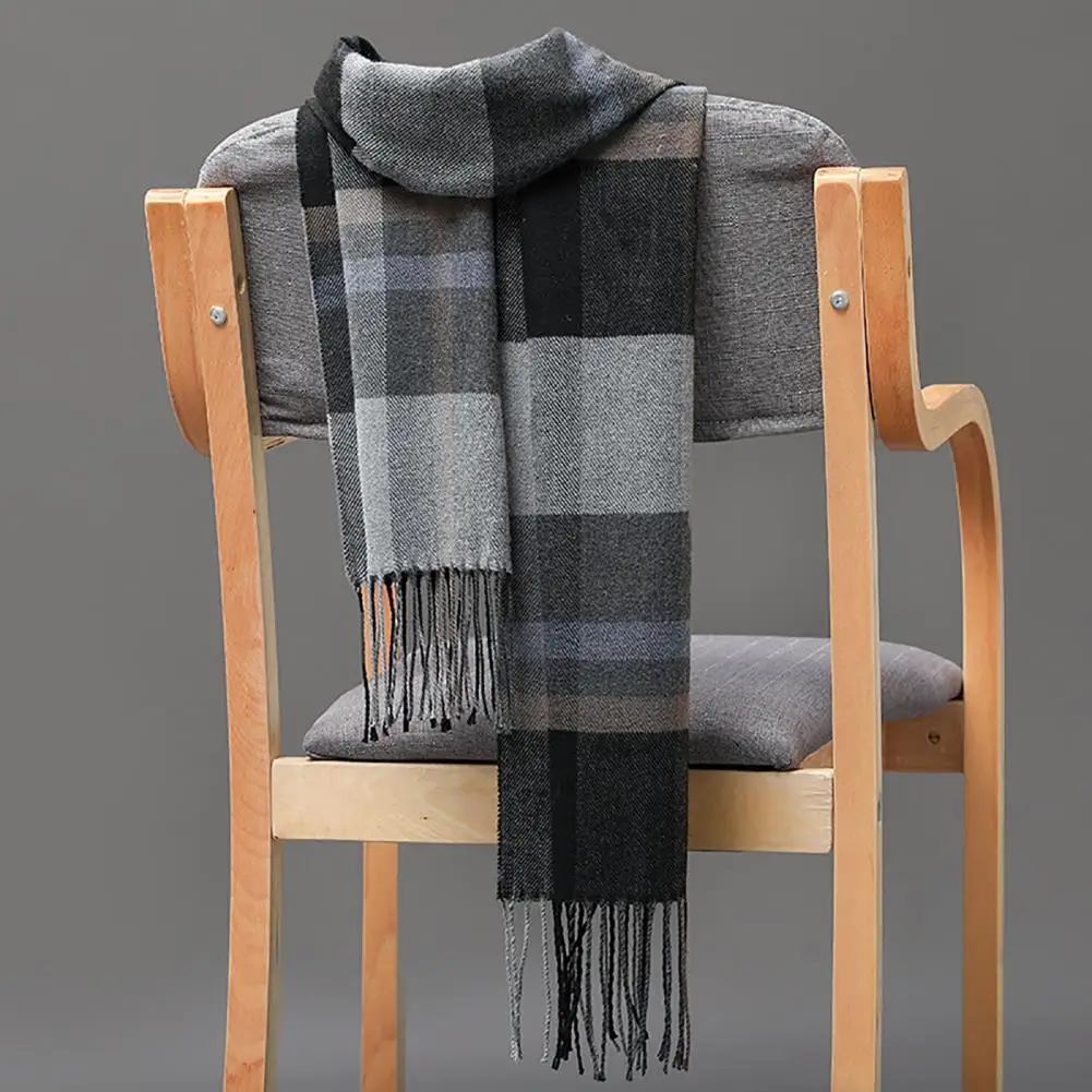 Men's Scarf Winter Thick Warm Plaid Fringed Tassels Cashmere Business Long Scarf Wraps Camping Hiking Scarf Shawl Classic Scarf 4