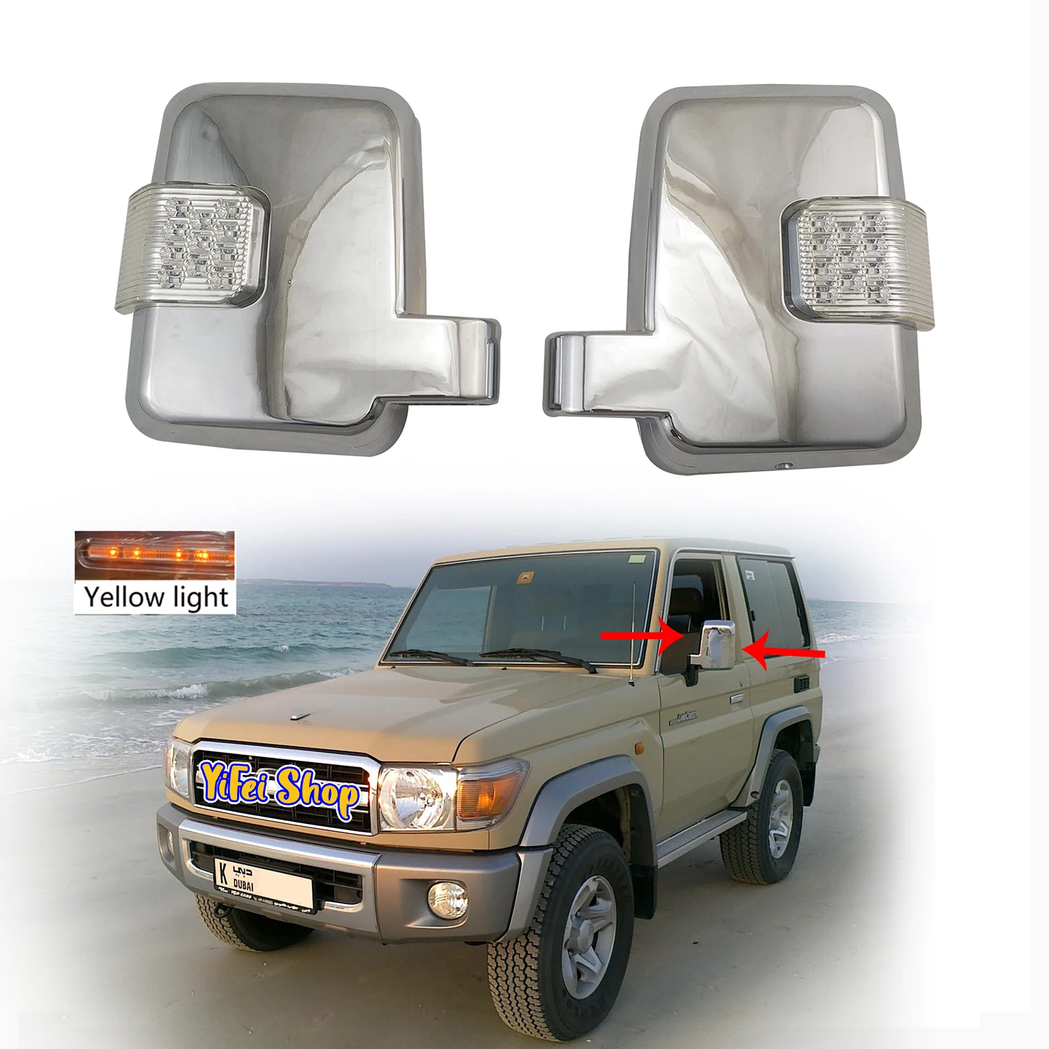 

For Toyota Land Cruiser FJ70 FJ76 FJ79 LC76 LC77 Door Mirror Cover With LED 2pcs Car ABS Chrome Rearview Accessories Plated Trim