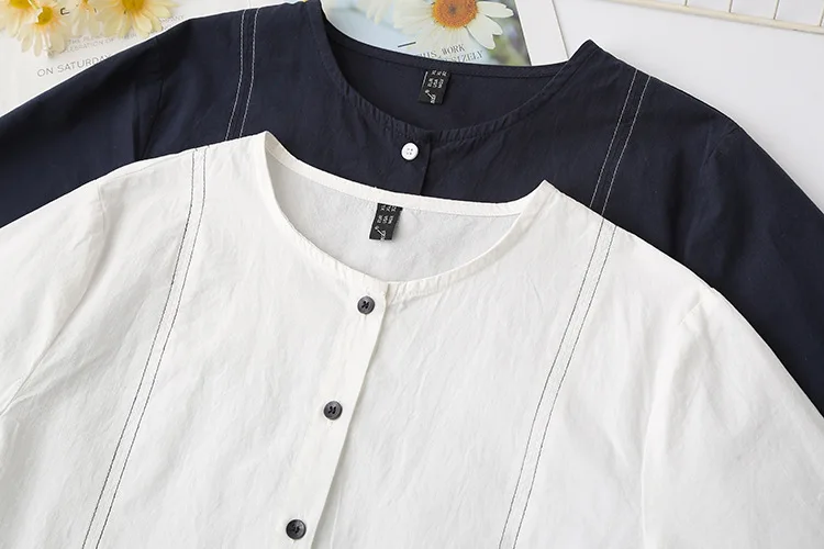 Fashion Plus Size Women's Blouses Autumn New Style Simple And Elegant Long Sleeve Bright Line Casual Washed Cotton Shirt 2527