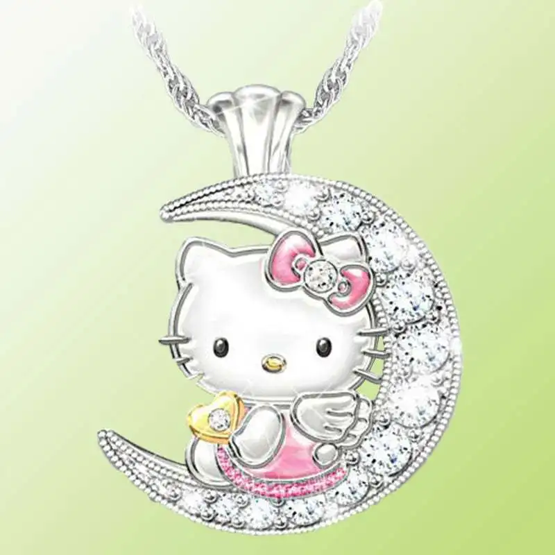New Kawai Hello Kitty Jewelry Children\'s Pendant Necklace Female Moon Cute Animal Accessories Cartoon Xiao Mao Jewelry Wholesale