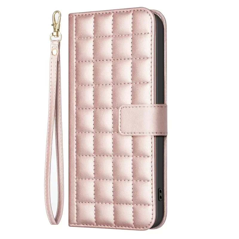 Elegant 3D Checkered Pattern Leather Wallet Case with Magnetic Flip Cover