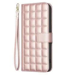 Elegant 3D Checkered Pattern Leather Wallet Case with Magnetic Flip Cover for Note 14 4G (L-163mm) (Gold)