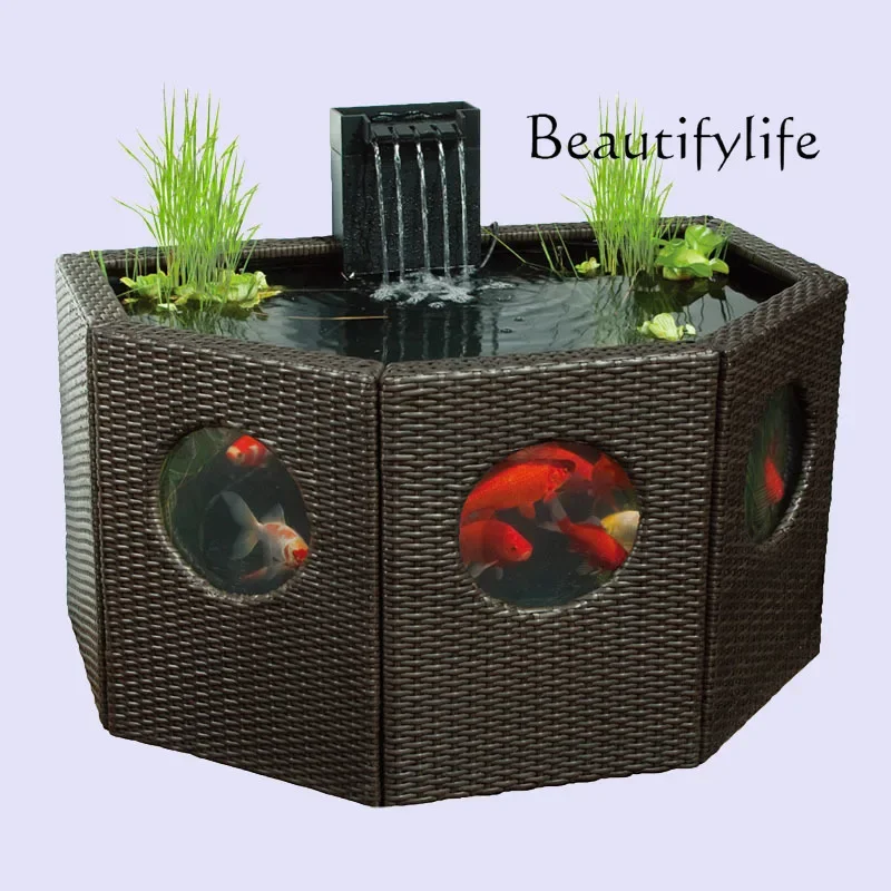 A Large Koi Fish Tank Aquarium Living Room Household Floor Tank Ecological Landscaping Viewing Pool Outdoor 2