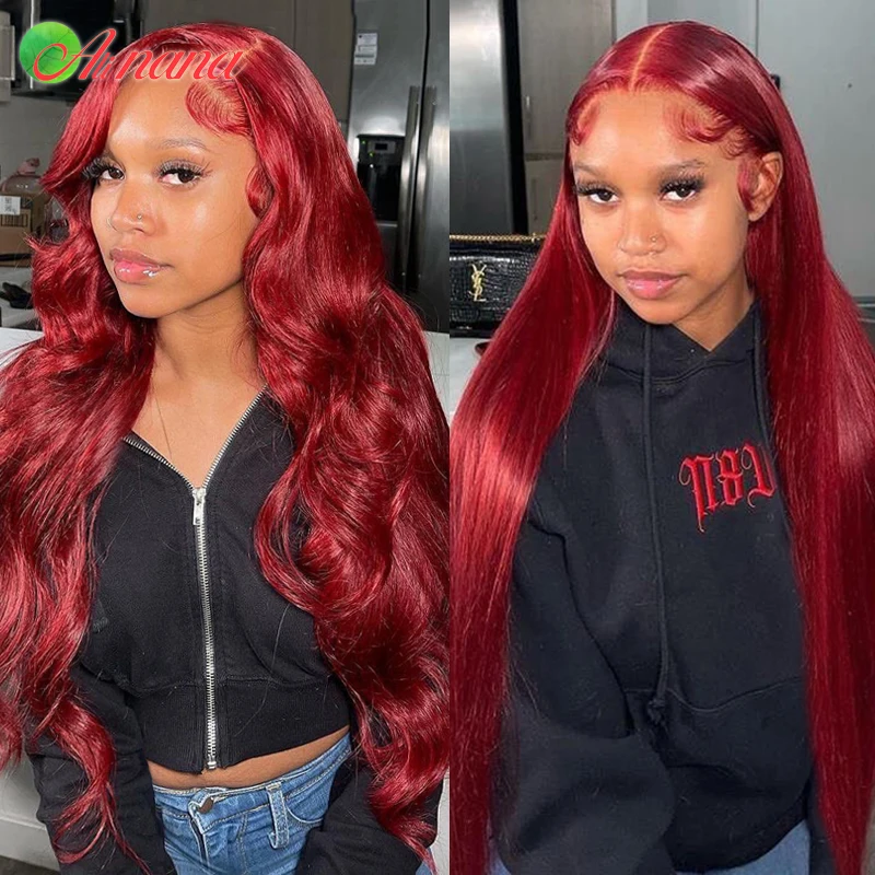 

Malaysian 13x4 Lace Frontal Wigs Cherry Red Color Straight/Body Wave Lace Closure Human Hair Wigs For Black Women Bleached Knots