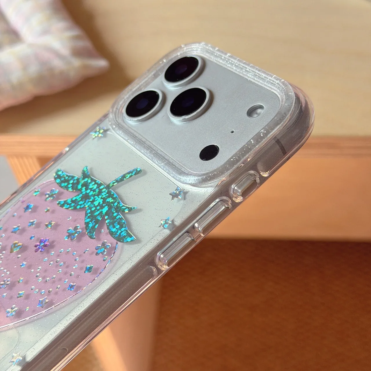 Strawberry Glitter Diamond Pink Transparent Phone Case