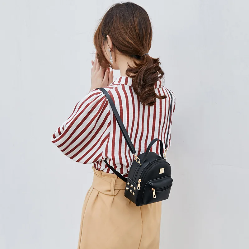 New Creative Multifunctional Leisure Small Backpack Fashion Trend Joker Rivet Shoulder Bag Small Backpack Bag