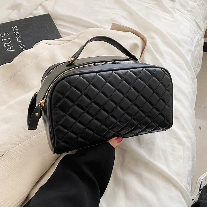 High Quality Grid Makeup bag Leather Women's cosmetic bag Large travel essentials Storage Bag Double Zipper Toiletry coach bag