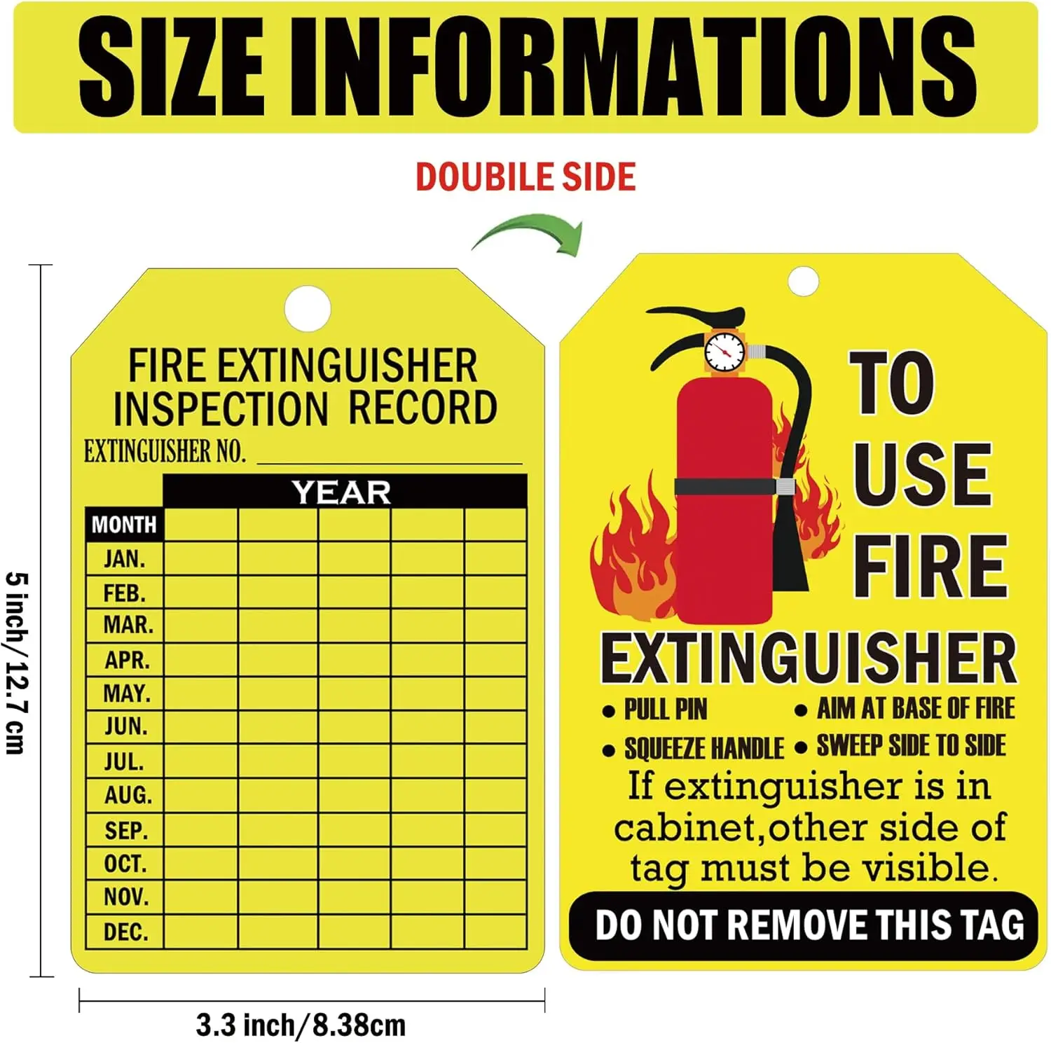 50Set Monthly Fire Extinguisher Inspection Tags Record Year Fire Extinguisher Inspection Tags 3.3x5Inch Recharge and Record