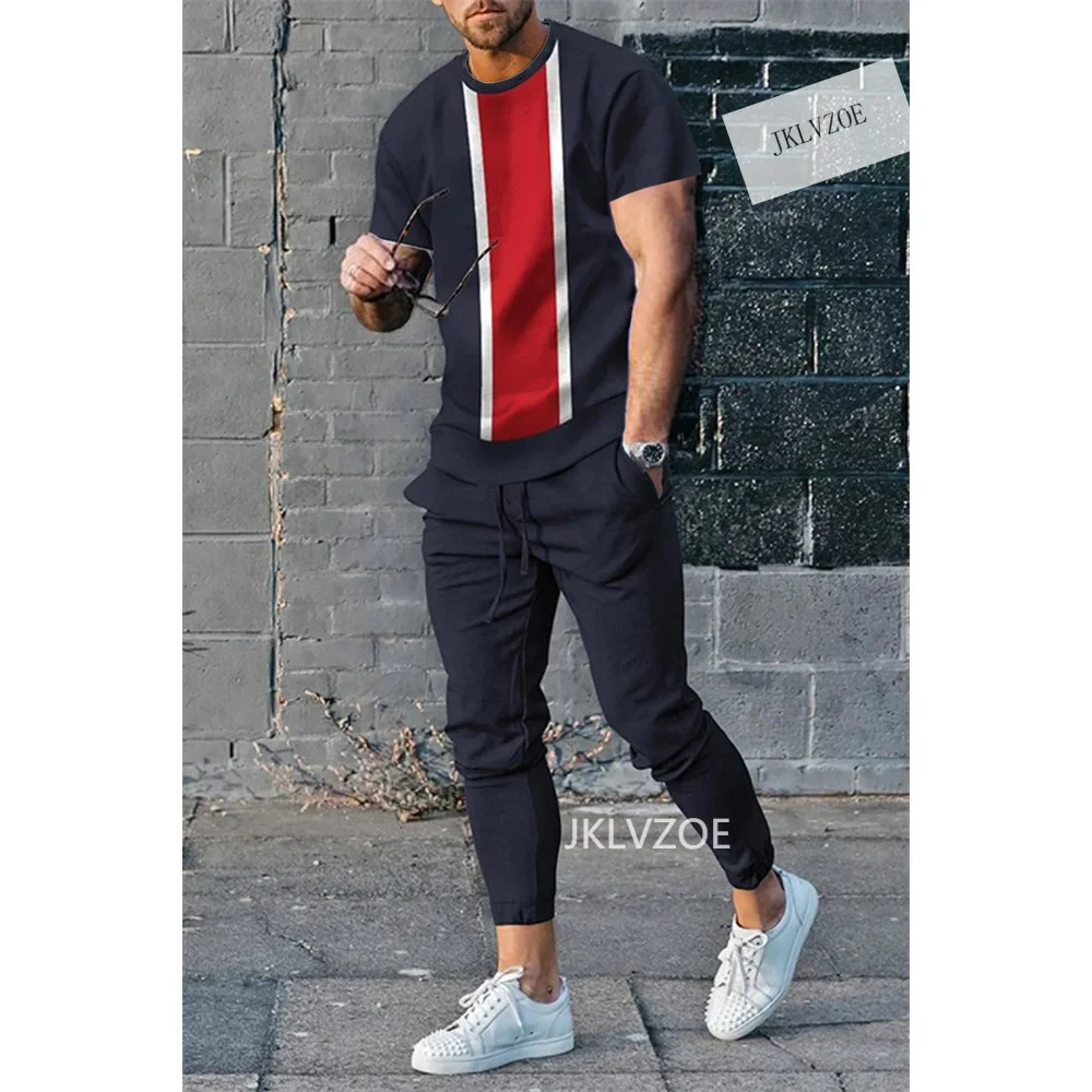 

Men's Tracksuit Printed Sportswear Short Sleeved T-shirt Trousers Suit Casual Breathable Joogers 2 Piece Sport Tshirts Pant Sets