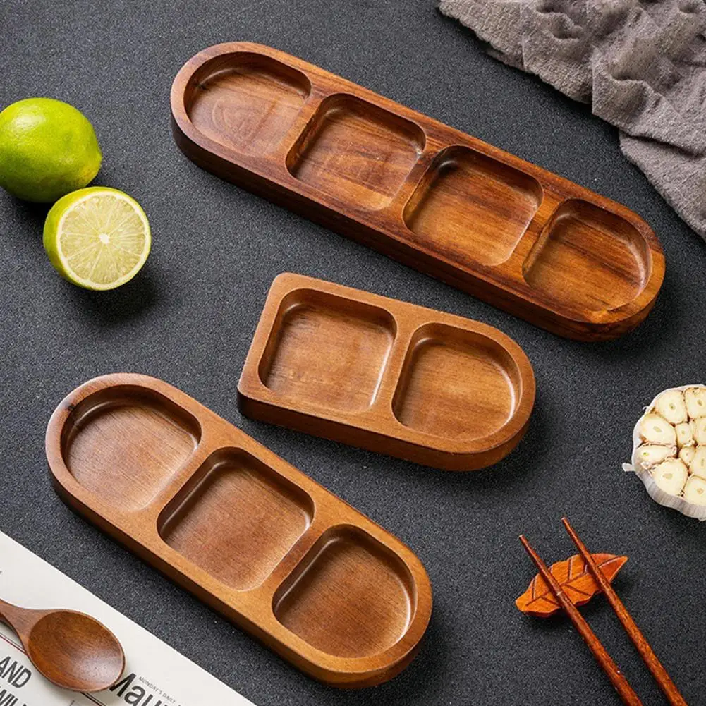 Wooden Divided Serving Tray Condiment Dish Multi Compartment Sauce Dishes wooden serving tray sauce dishes for Snacks Appetizers Fruit Candy Elegant Wood Plates