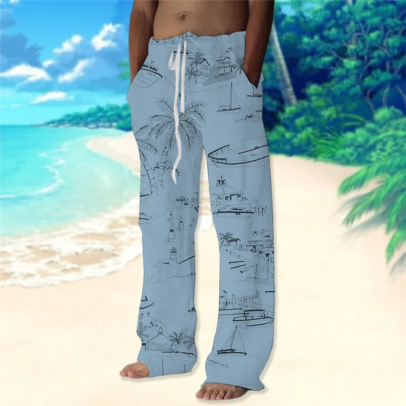 Men's Trousers Summer Pants Beach Pants Drawstring Elastic Waist 3D Print Coconut Tree Graphic Prints Comfort Casual