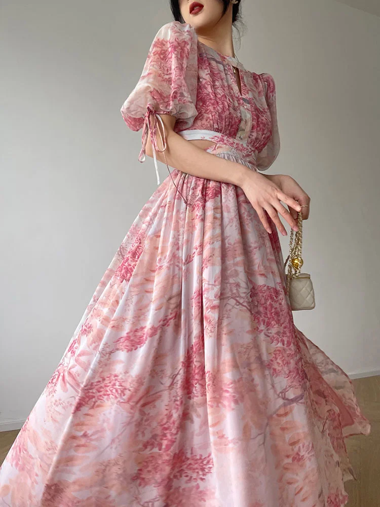 

Элегантные платья с французским принтом для женщин, новинка 2022, летняя модная трендовая Свободная Женская одежда с круглым вырезом и коротким рукавом