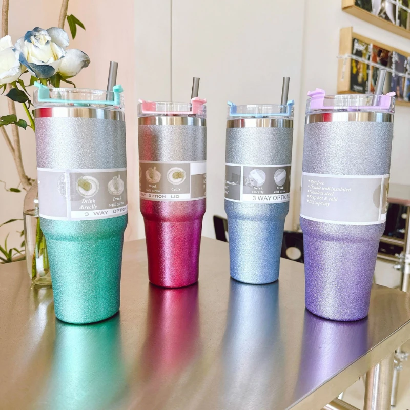 

1PCS Gradient Diamond Paint Bingba Cup Car Large Capacity Portable Mug Stainless Steel Insulation Cup Coffee Insulation Cup