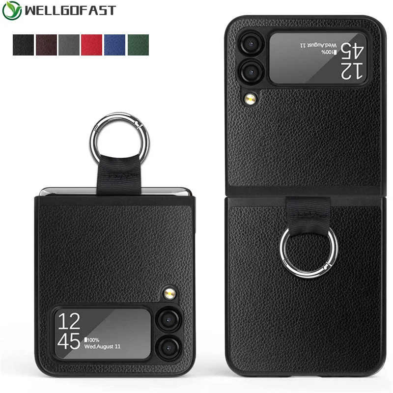 Samsung Galaxy Z Flip 3 5G Custodia Lychee Pattern Luxury Leather Ring Custodia Portatile Capa Cover Samsung Z Flip 3 Flip3 Zflip3 Z3
