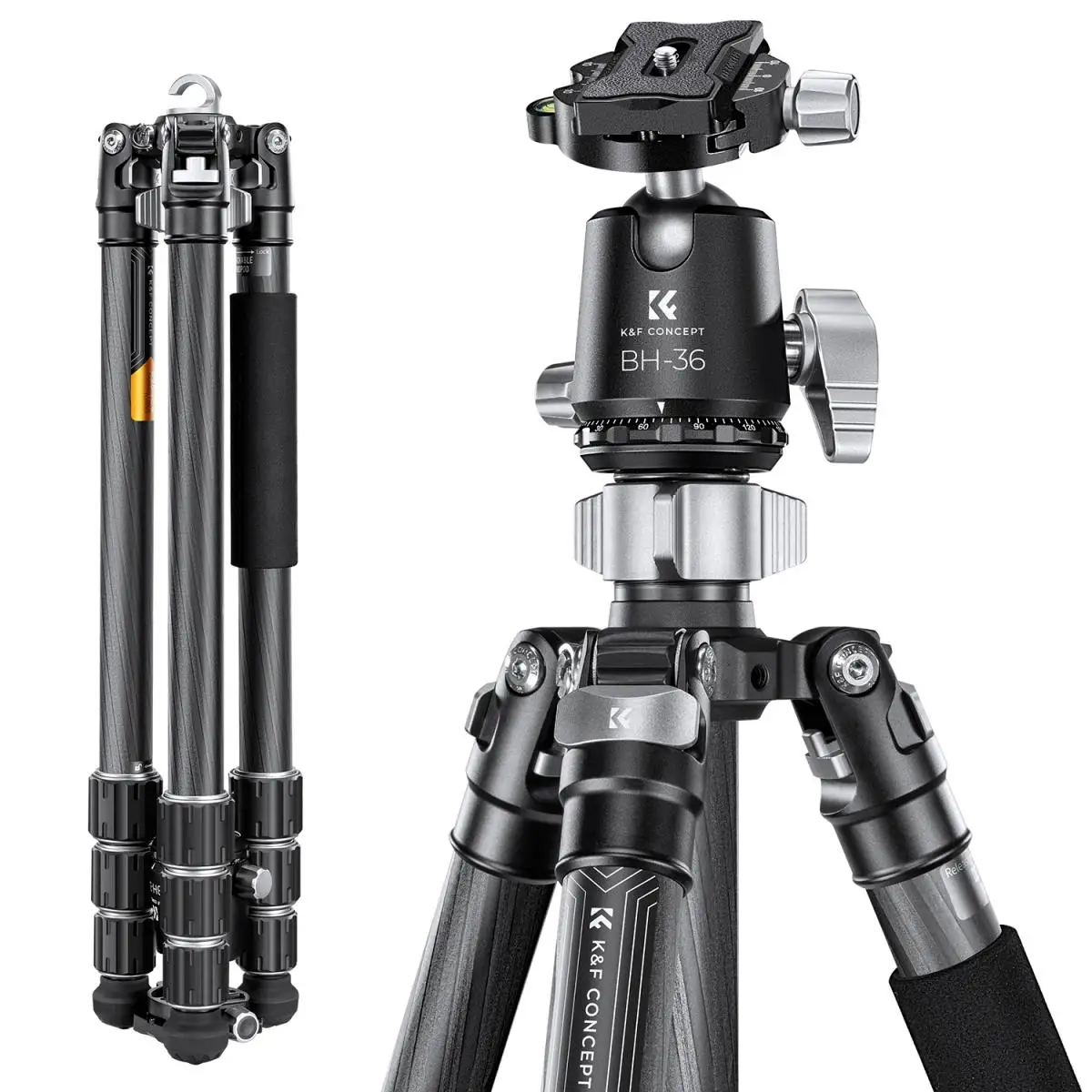 

K&F Concept 68''/1.7m Carbon Fiber Camera Tripod Professional Photography Tripod with 36mm Metal Ball Head Capacity 16KG/35.2lbs