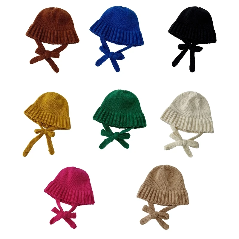 

Lace Up Strap Bucket Hat Breathable Ear Flap Hat Thick Beanie Girls Walking Cap DXAA