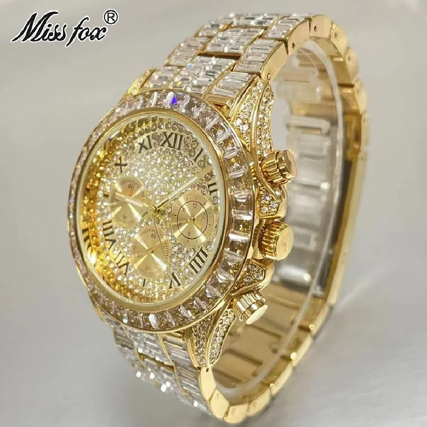 

Fashion Brand New Luxury 18K Gold Watch For Men Iced Out Waterproof Wrist Watches Full Moissanite Clocks Male Gift Reloj Hombre