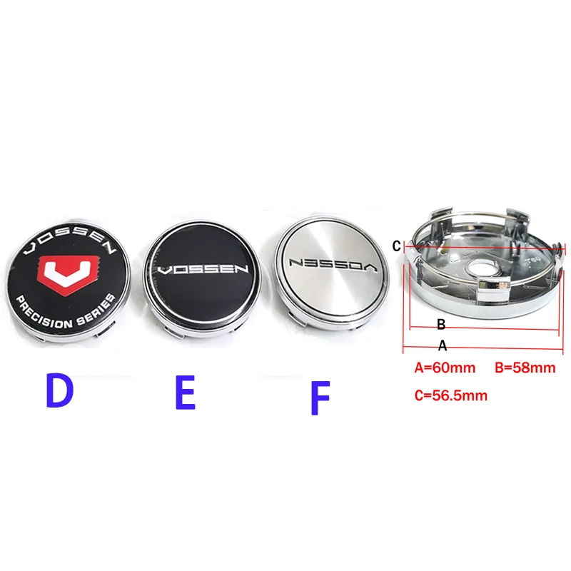 4pcs/Set 60mm Black Silver Wheel Center Cap For VOSSEN Rim Cover Decal Car Styling Accessories Parts