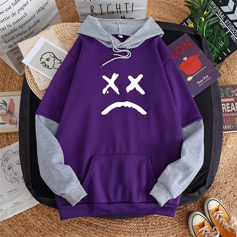 Women Loose Casual Sport Style Big Pocket Hoodies Fake Two Piece Student Pullovers Overcoats Simple Fashion Hooded Sweatshirts