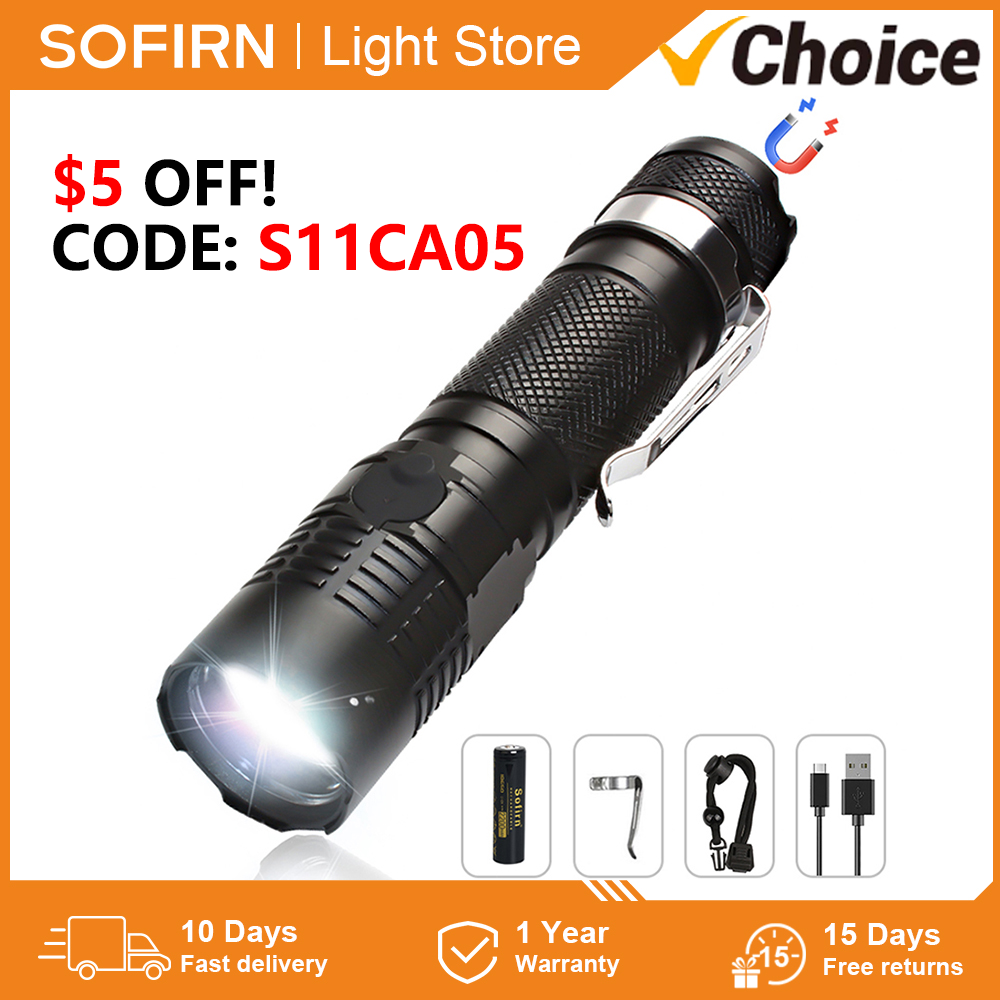 S11C Zoomable Flashlight 1000lm LH351D 5000K LED Torch Portable USB C Rechargeable 18650 EDC Lantern with Power Indicator