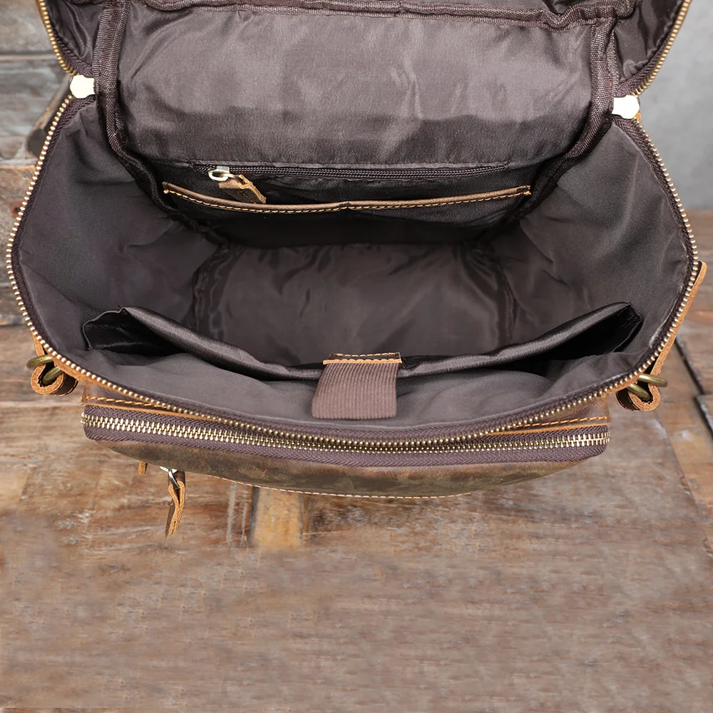 Vintage Genuine Leather Backpack Laptop Bag Crazy-horse Leather School Bag Outdoor Travel Weekender Shoulder Bag 6