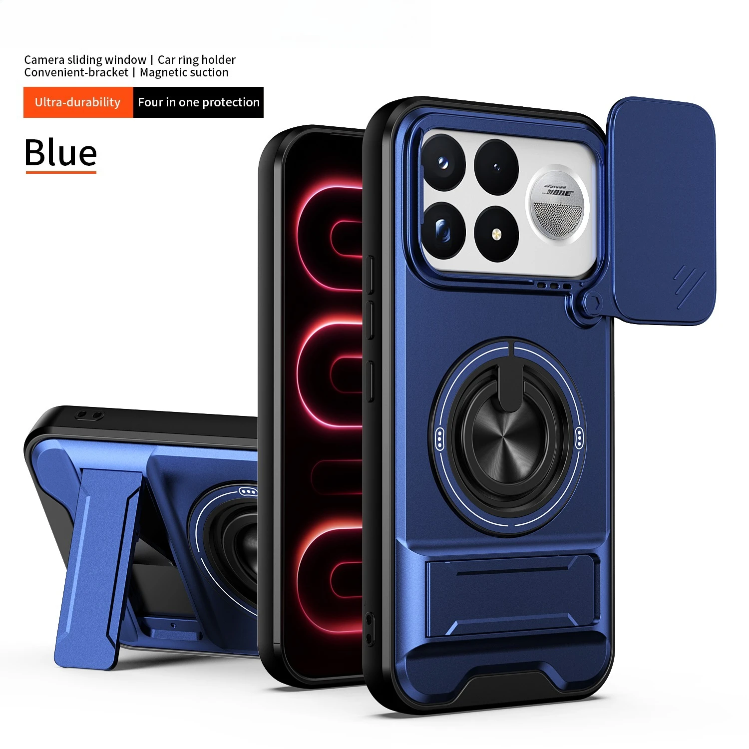 Rotating Ring Magnetic Stand Shockproof Magsafe Phone Case with Slide Camera Protector