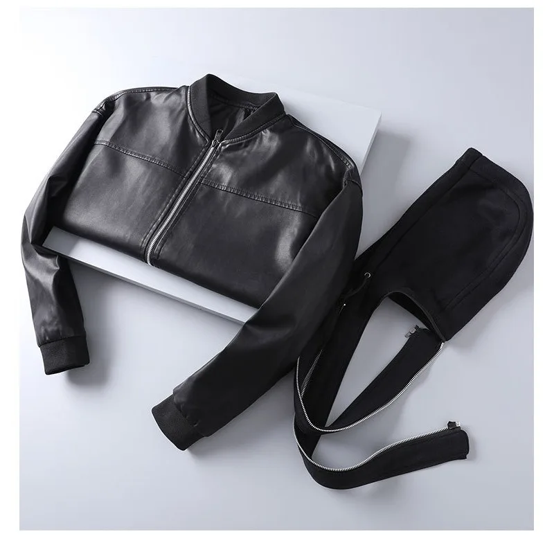 Autumn and Winter Men's Leather Coat Motorcycle Fashion Edition Fake Two Piece Hooded Coat Youth PU Leather Jacket for Men
