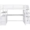 Full-size loft bed frame with stairs and desk, suitable for children, teens and adults - white 5