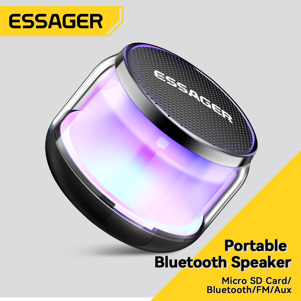 Essager Portable Bluetooth Speaker Super Bass Mini Speaker Luz Multicolorida Cartão de Memória