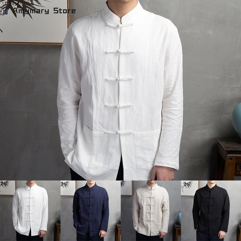 

Men's Chinese Style Shirt Traditional Kung Fu Tai Chi Polyester Cotton Blended Breathable Shirt Button Retro Men's Shirt