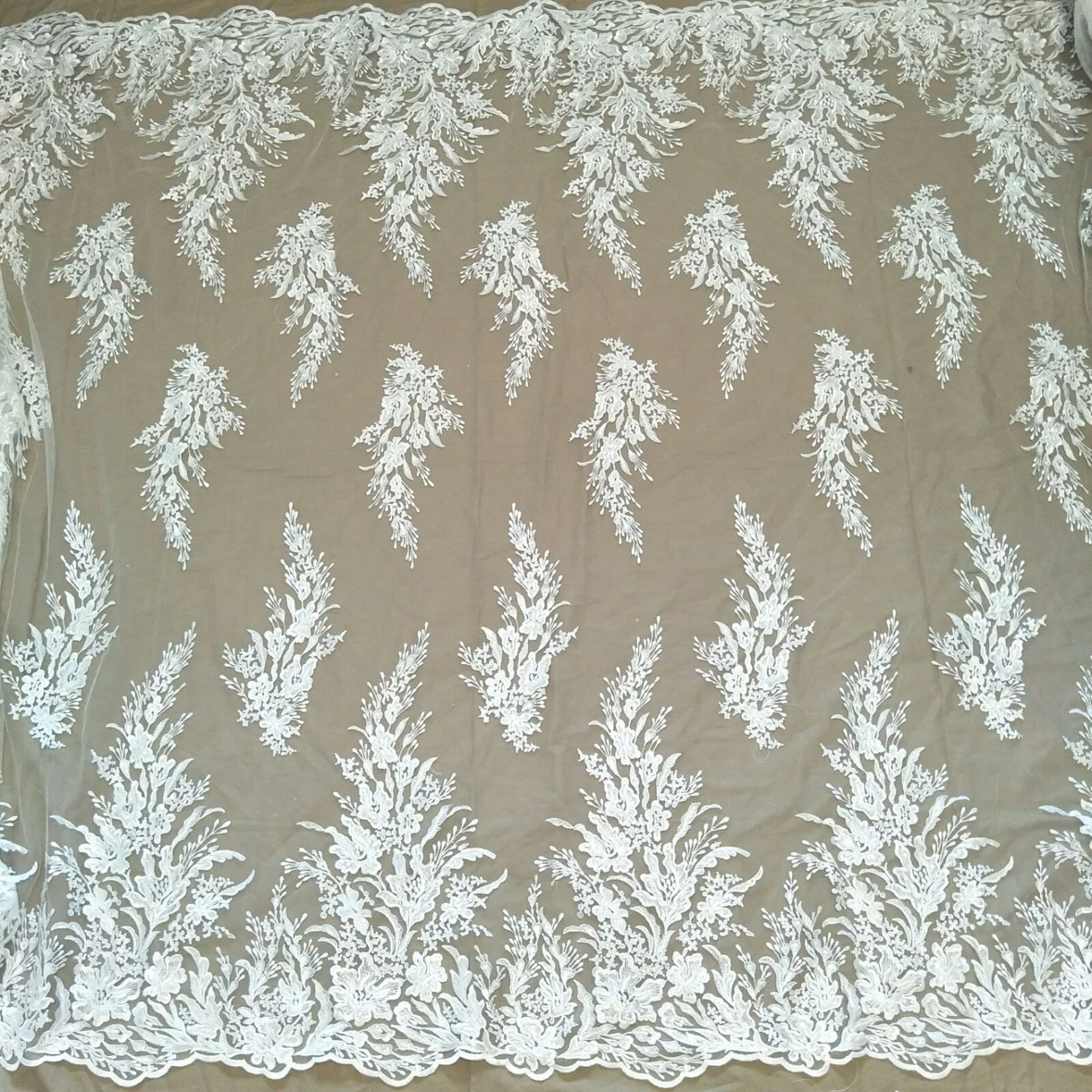 Classic Ivory Embroidery Fabric Wedding Dress Background Decoration Door Curtain Tablecloth Lace Fabric